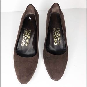 Salvatore Ferragamo Brown Suede Tortoise Heels 6